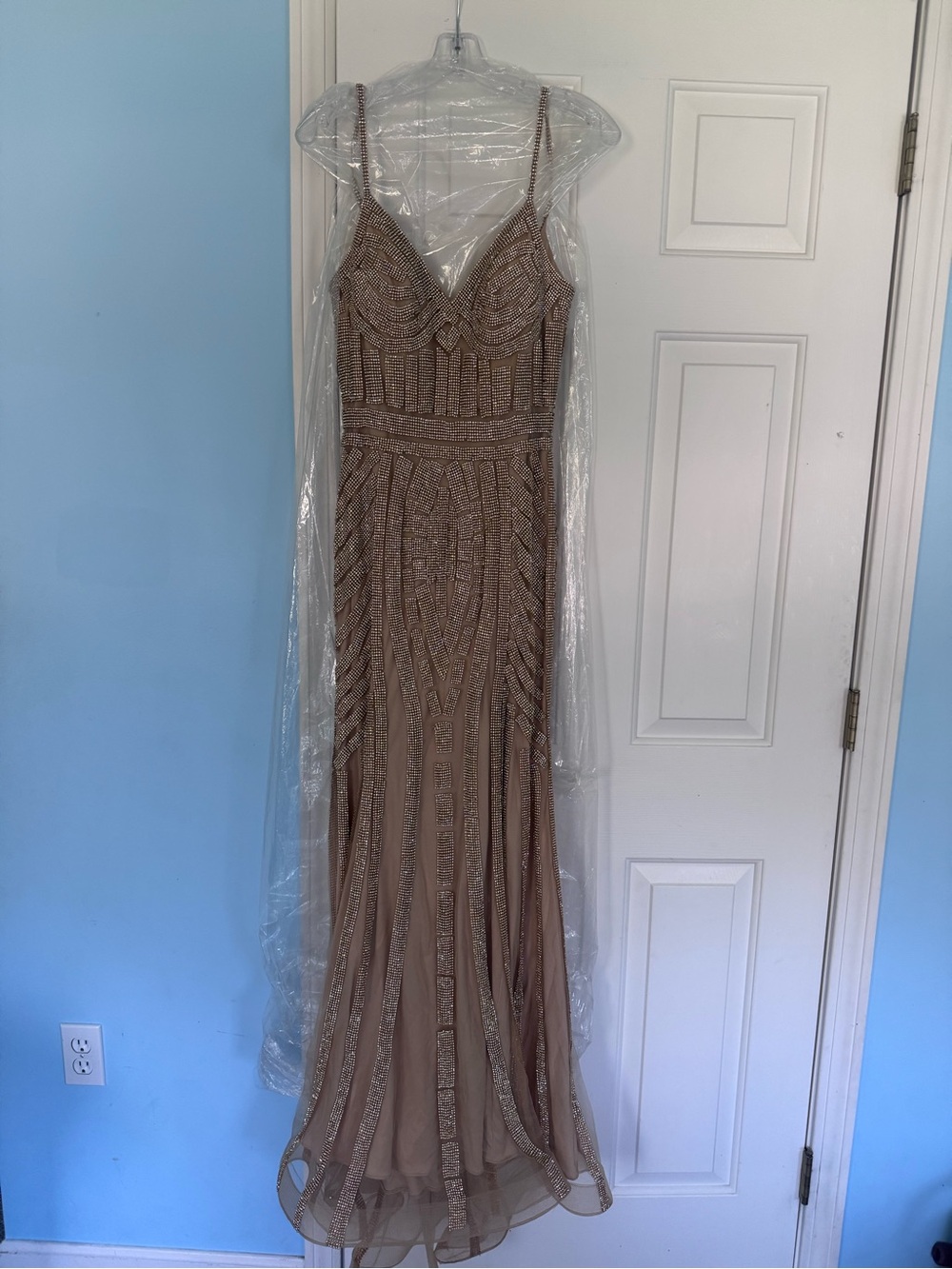 Glow by Colors G664 Prom Dress Beaded Champagne-Nude